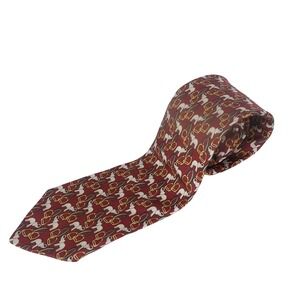 Brooks Brothers Makers Mens Silk Tie Burgundy Red Elephant Stirrup Hand Made USA